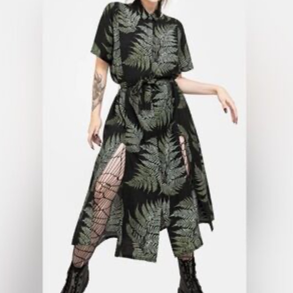 Disturbia Fern Midi Shirt Dress with Front Slits US Size 10